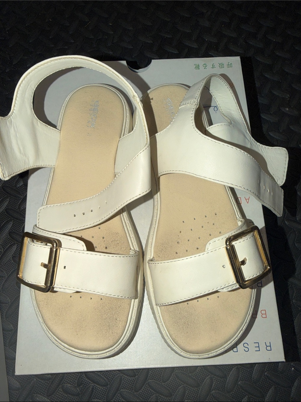 Geox Kids White Sandals with Gold Buckles